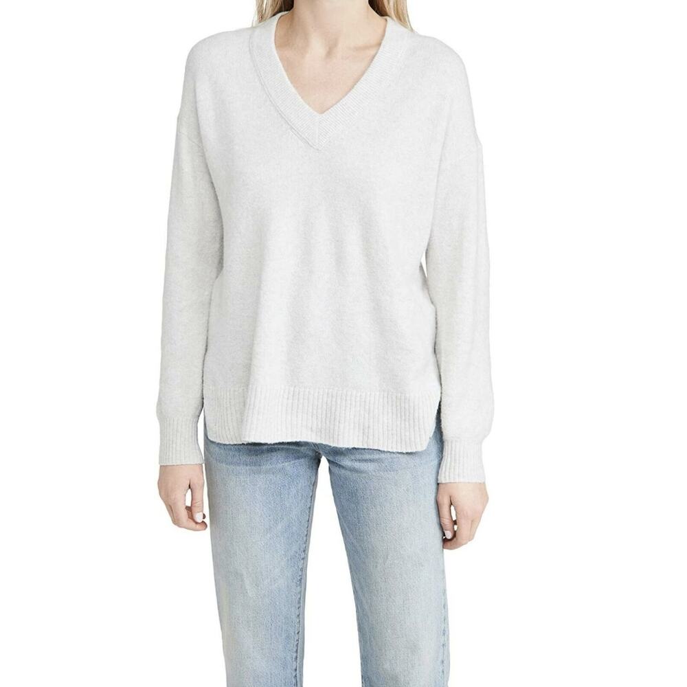 Madewell Gray Bartlett V-Neck Pullover Sweater in Coziest Yarn
